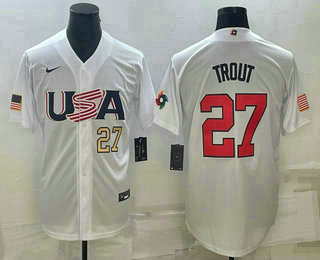 Men's USA Baseball #27 Mike Trout Number 2023 White World Baseball Classic Replica Stitched Jerseys,We sell and wholesale Men's USA Baseball #27 Mike Trout Number 2023 White World Baseball Classic Replica Stitched Jerseys on line form chian!